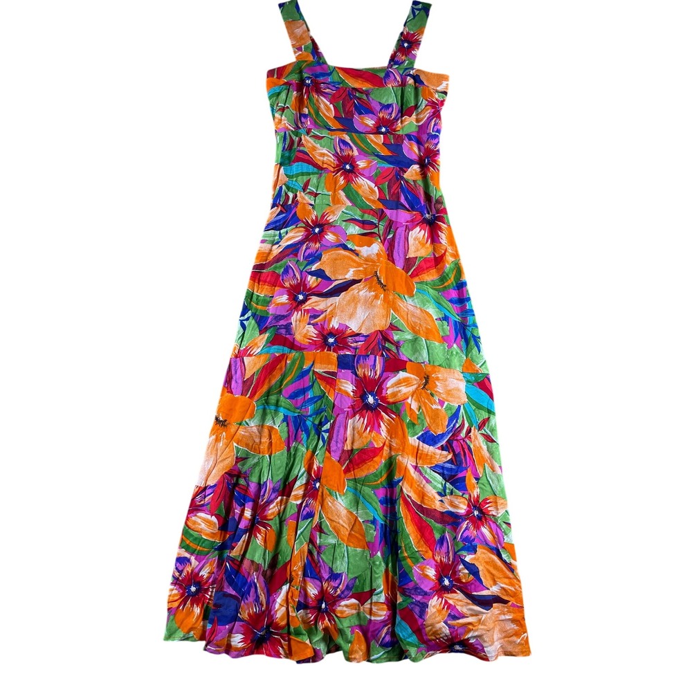 MSK Tropical Floral Maxi Dress Orange Purple Green Rayon 93690897J Size M NWT